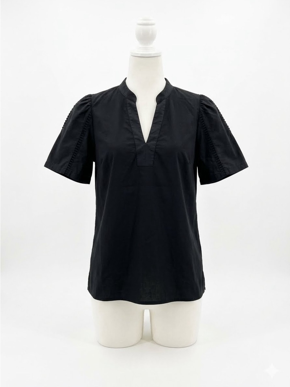 LOFT Black Split V-Neck Puff Sleeve Top, Size L